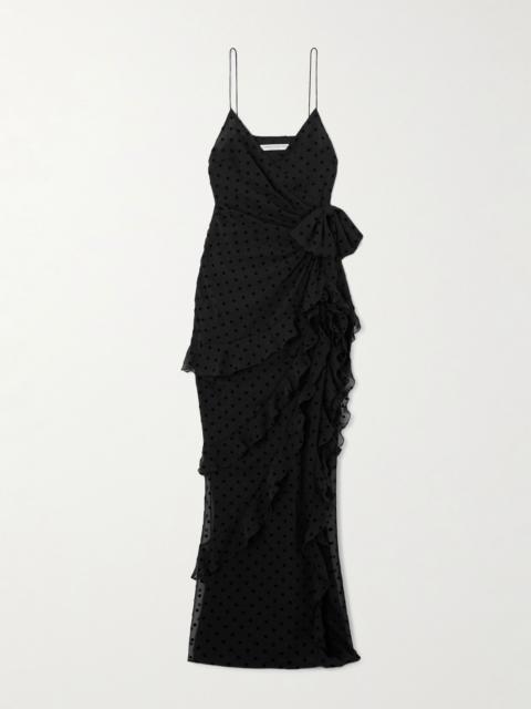Alessandra Rich Ruffled flocked silk-chiffon gown Black