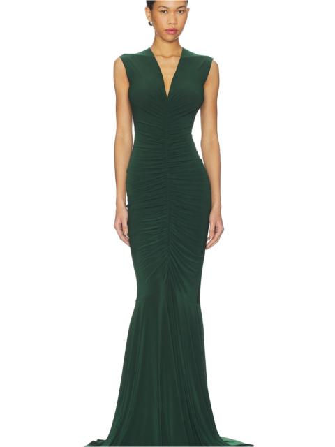 NORMA KAMALI x REVOLVE Sleeveless Deep V Neck Shirred Front Fishtail Gown