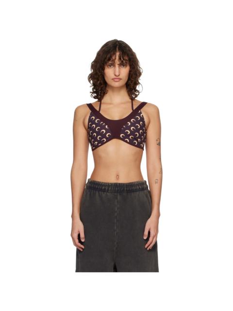 Marine Serre Burgundy Athleisure Moon Printed Bralette