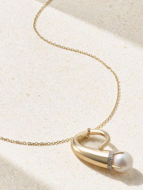 MATEO Cornucopia 14-karat gold, pearl and diamond necklace