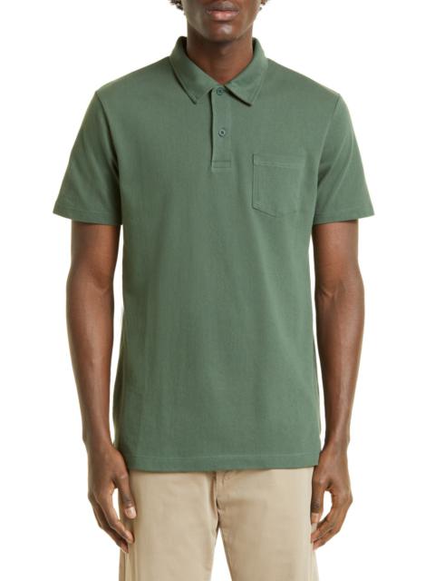 Sunspel Riviera Cotton Mesh Pocket Polo in Dark Green at Nordstrom