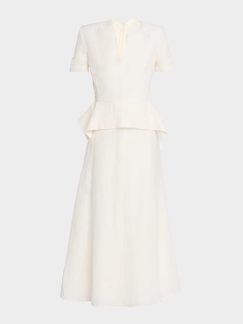 ROLAND MOURET V-Neck Peplum Silk Jacquard Midi Dress