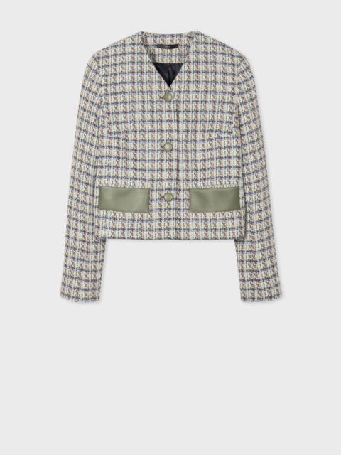 Paul Smith Blue Tweed Leather Trimmed Jacket