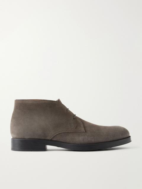 Tod's Logo Debossed Suede Lace-Up Boots Dark brown