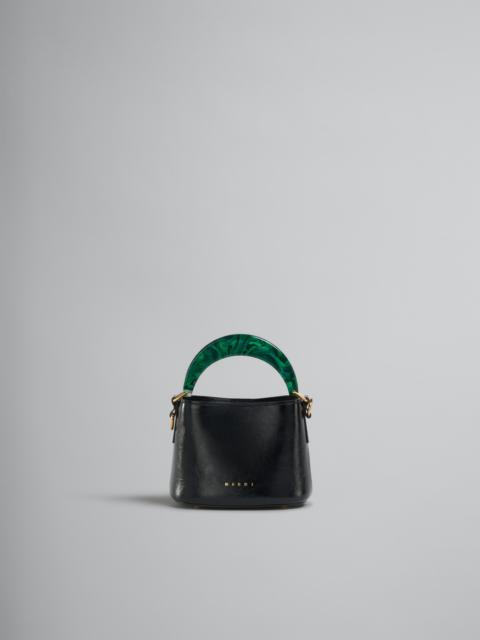 Marni VENICE MINI BUCKET BAG IN BLACK PATENT LEATHER