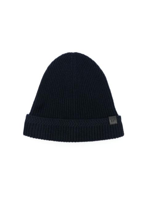 TOM FORD logo-patch ribbed-knit beanie
