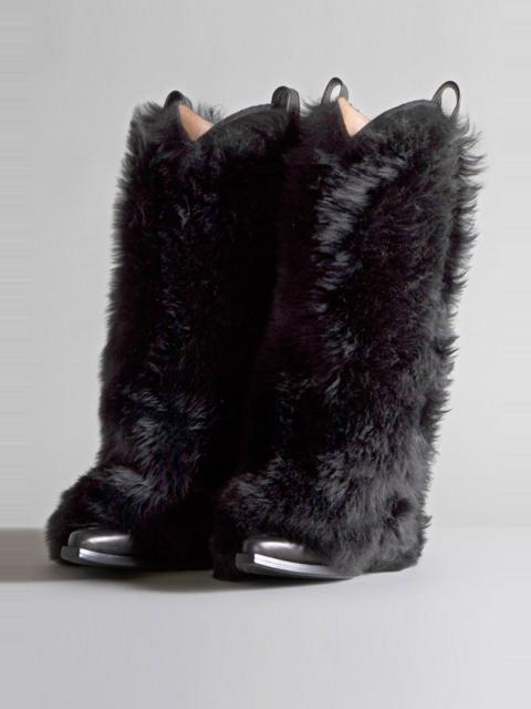 R13 MID COWBOY BOOTS WITH SLEEVE - BLACK FUR | R13