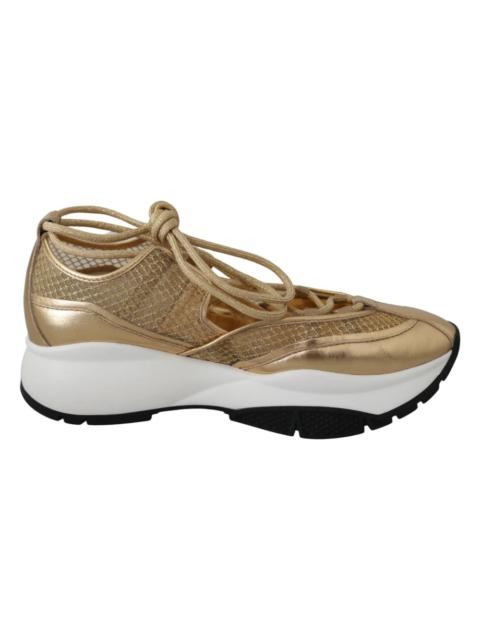 JIMMY CHOO GOLDEN GLAMOUR MESH LEATHER SNEAKERS