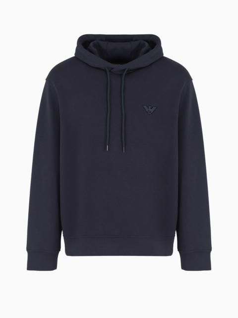 Double-jersey hooded sweatshirt with flocked logo