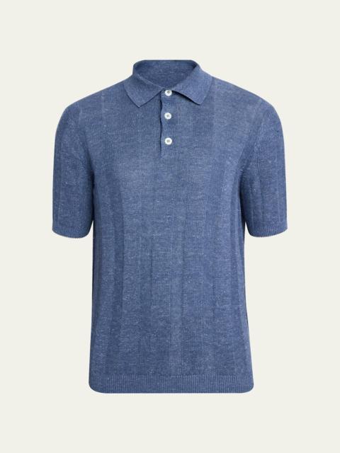 Brunello Cucinelli Men's Linen and Cotton Ribbed Short-Sleeve Polo Sweater