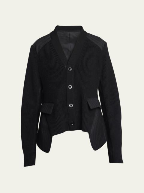 Hybrid Chalk Stripe Ribbed Wool Blazer Cardigan