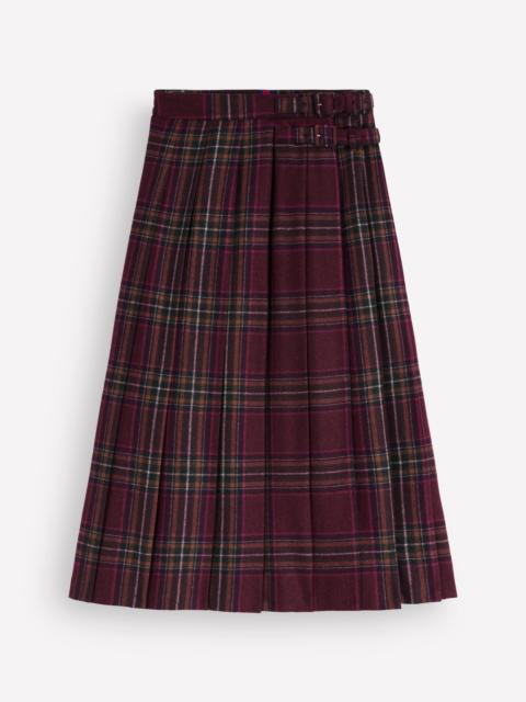 BODEN Pleated Midi Kilt-Maroon And Olive Check