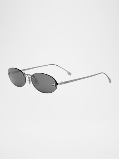 FENDI FF Crystal Metal Oval Sunglasses