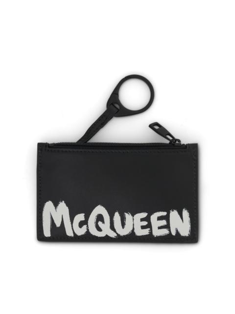 Alexander McQueen Graffiti Logo Zip Coin Card Wallet in Black