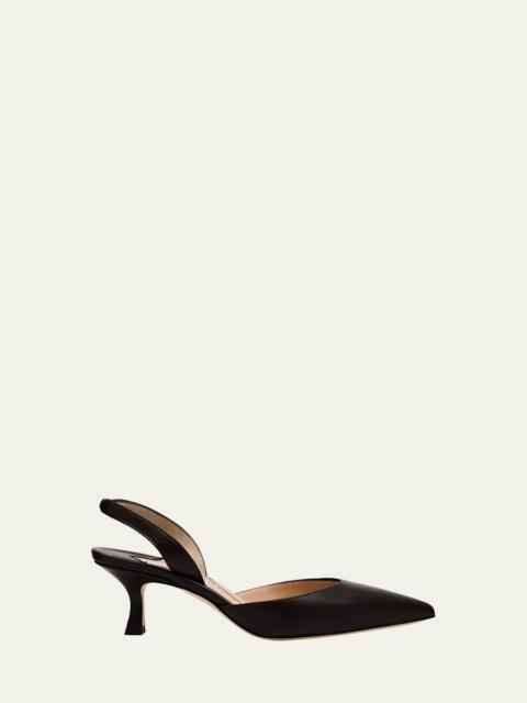 Manolo Blahnik Carolyne Leather Low-Heel Slingback Pump