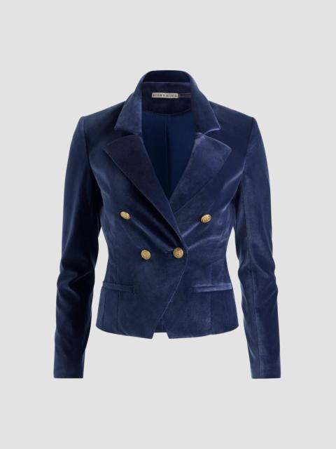 Alice + Olivia Women's Sable Double-Breasted Velvet Crop Blazer - Midnight Blue