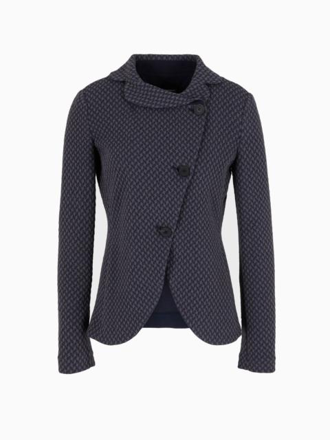 Jacket with off-centre buttoning in knit-look jacquard jersey