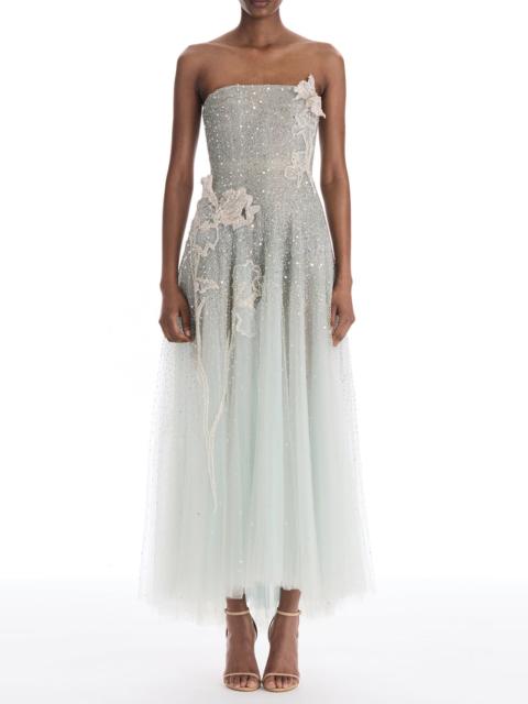 Oscar de la Renta Strapless Mixed All Over Beaded Cocktail Dress