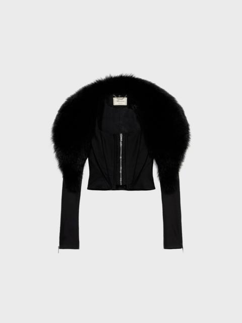 Blumarine TWILL JACKET WITH FUR COLLAR