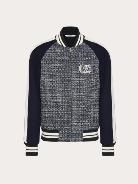 COTTON AND VISCOSE TWEED BOMBER JACKET WITH VLOGO SIGNATURE PATCH