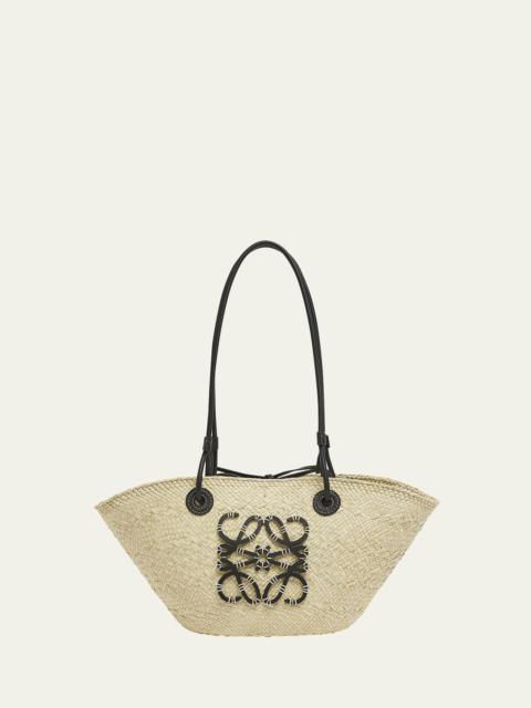 x Paula's Ibiza Anagram Small Basket Bag in Iraca Palm with Leather Handles