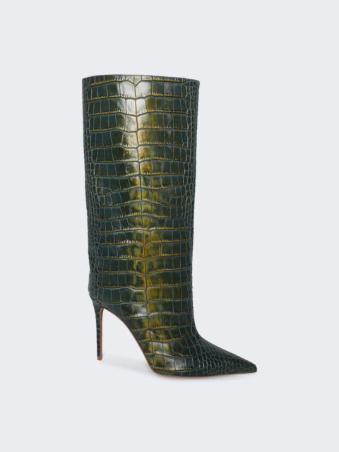 Amina Muaddi Fiona Crocodile-effect Boots Green Ombre