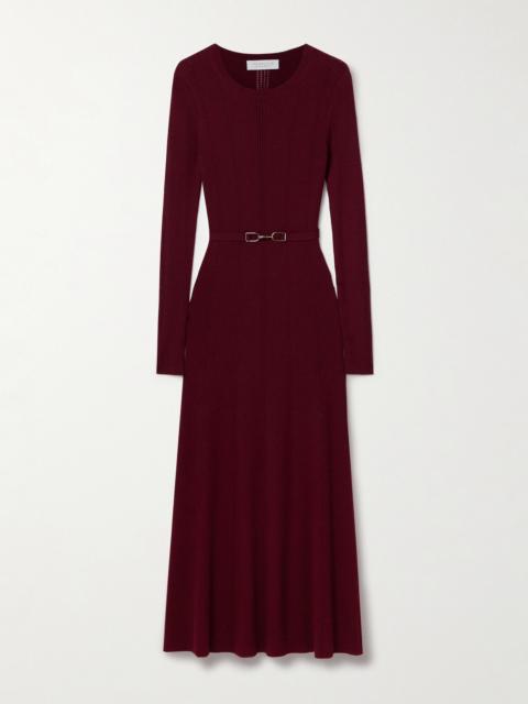 GABRIELA HEARST Imagene Belted Ribbed Pointelle-knit Wool Midi Dress