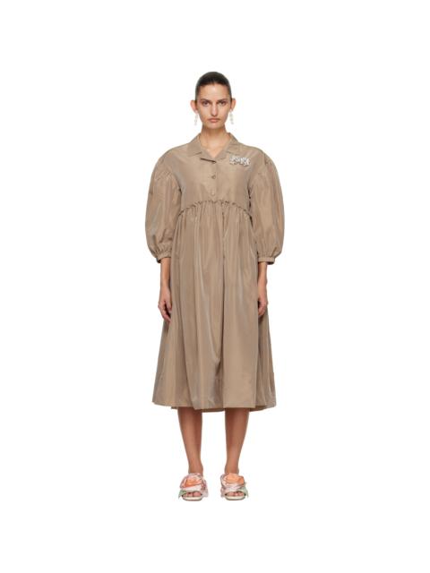 Simone Rocha Tan Embellished Signature Smock Shirt Midi Dress