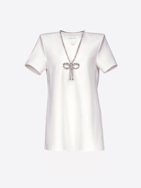 AREA CRYSTAL BOW V-NECK T-SHIRT DRESS
