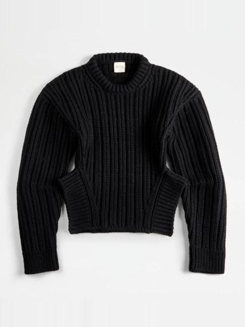 Tod's CASHMERE BLEND ROUND NECK JUMPER - BLACK