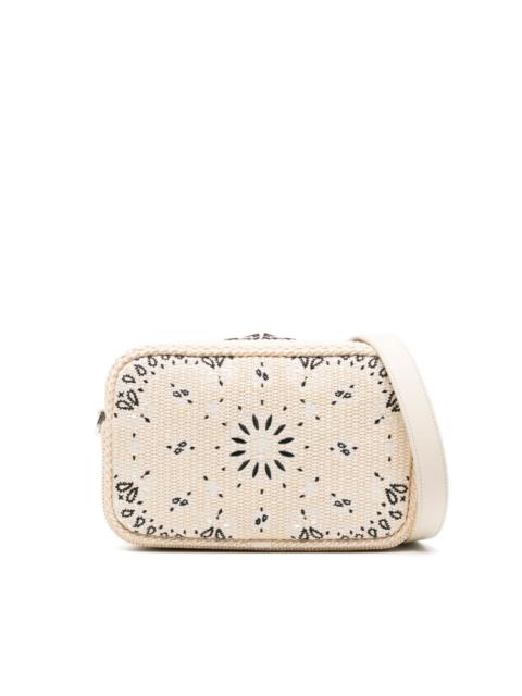 paisley-embroidered raffia messenger bag