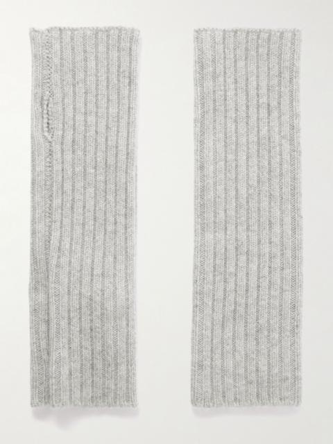 Yves Salomon Ribbed cashmere fingerless mittens Gray