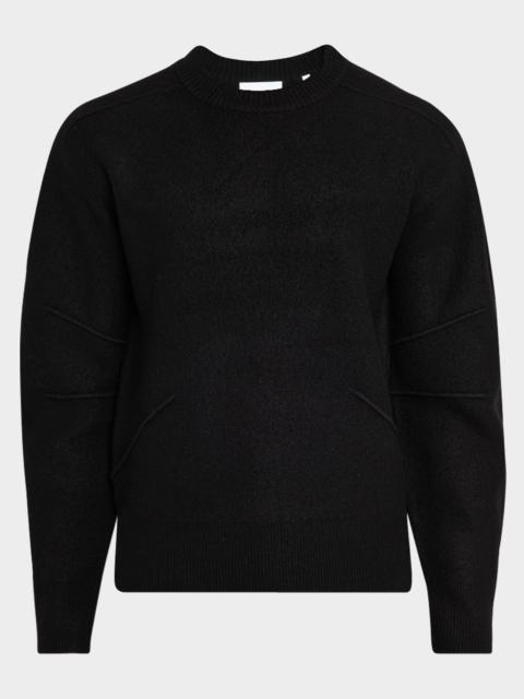 Helmut Lang Men's Pintuck Seam Boiled Wool Crewneck Sweater