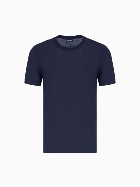 GIORGIO ARMANI PLAIN-KNIT JERSEY T-SHIRT IN A SILK-AND-COTTON BLEND