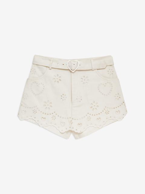 For Love & Lemons Heart Eyelet Denim Skort