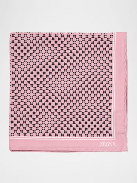 ZEGNA Men's Petite Geometric Floral Silk Pocket Square