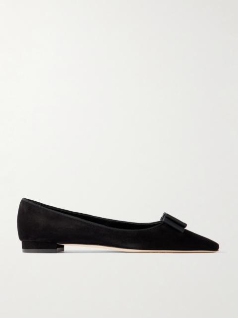 Manolo Blahnik Reador 10 Bow-detailed Suede Point-toe Flats