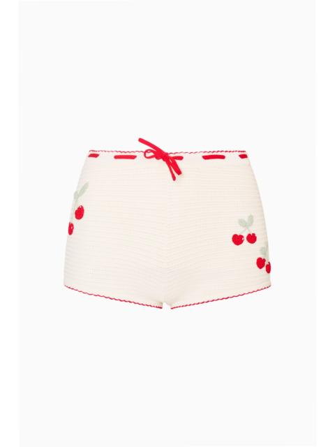 LoveShackFancy Nandie Crochet Cherry Mini Shorts