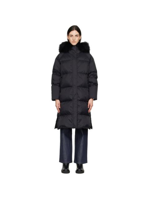 Yves Salomon Black Waterproof Technical Lambswool Trim Long Down Jacket
