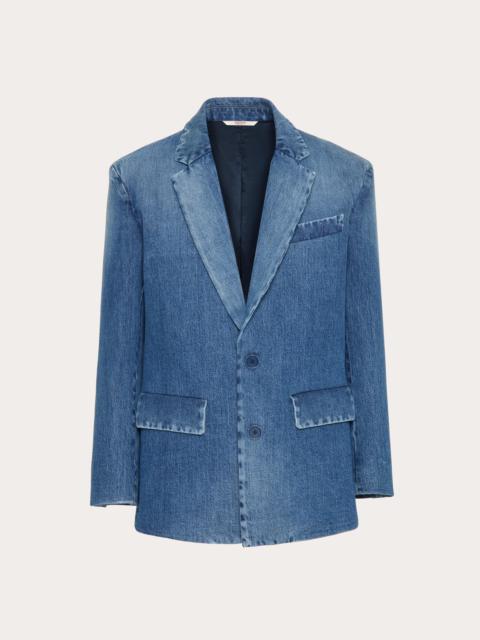 SINGLE-BREASTED DENIM JACKET LAMINATED WITH NEOPRENE SCUBA