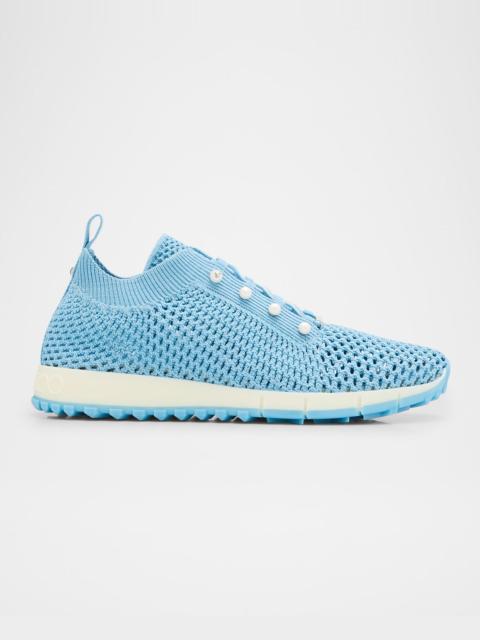JIMMY CHOO Veles Knit Pearly Stud Trainer Sneakers