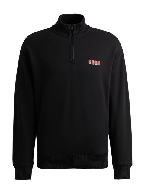 HUGO LOGO-PRINT ZIP-NECK SWEATSHIRT IN COTTON TERRY