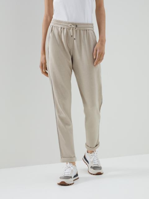 Brunello Cucinelli Comfort cotton and silk interlock trousers with Precious stripe