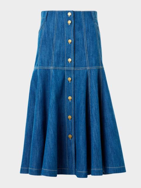 AKRIS Paneled Denim Midi Skirt
