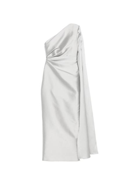 SOLACE LONDON one-shoulder cape-detail maxi dress
