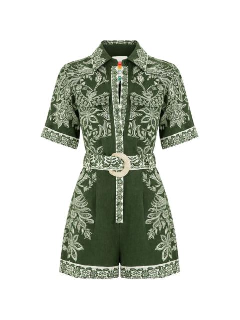 FARM RIO floral-print belted playsuit