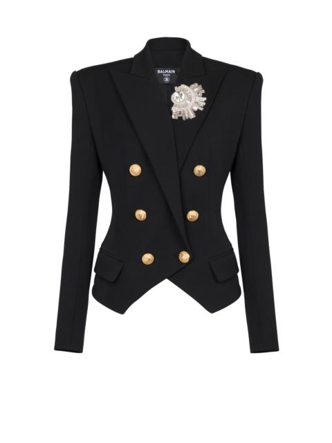 Wool double-breasted blazer with badge