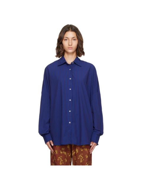 Dries Van Noten Blue & Burgundy Striped Cotton Shirt