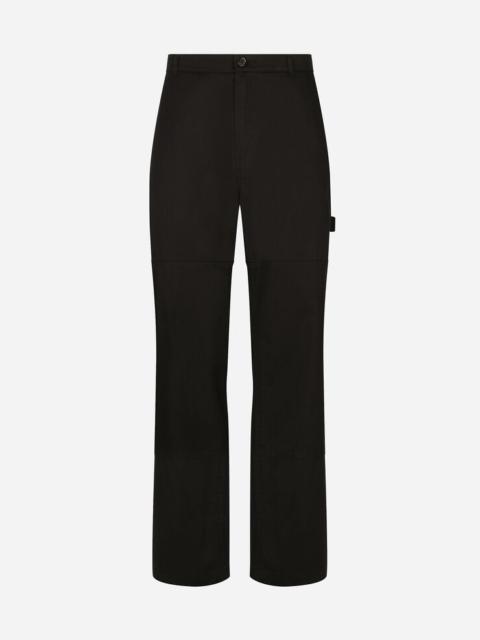 Stretch cotton worker pants with brand plate