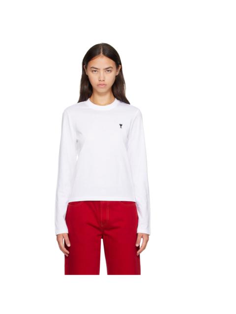 AMI Paris White Cotton Longsleeves Ami de Coeur T-shirt